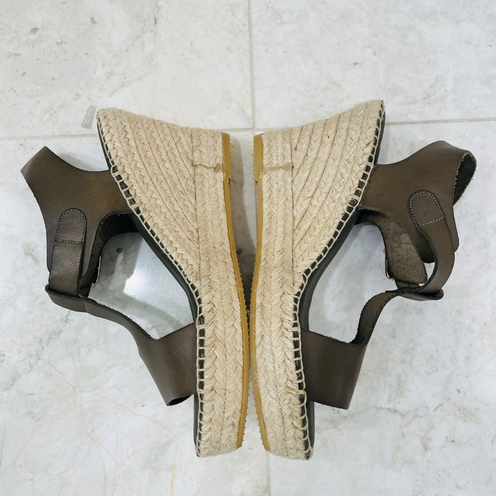 PASEART {40} Wedge Espadrilles Platform Leather Olive / Army Green NWOT - Picture 5 of 9